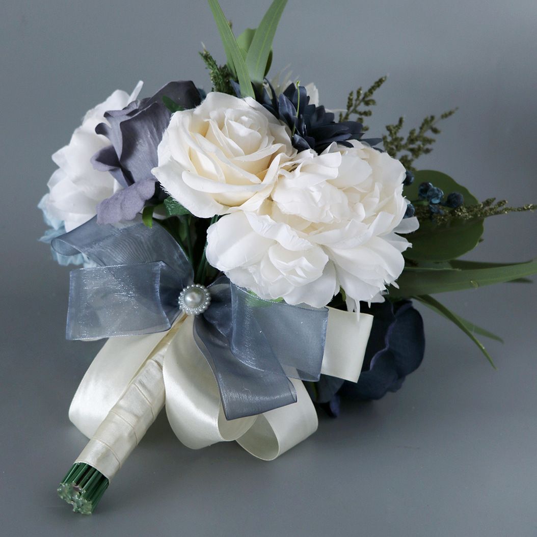 Wedding Bouquet Artificial Navy Blue Roses Flower Bride Bridal Bouquets view 3