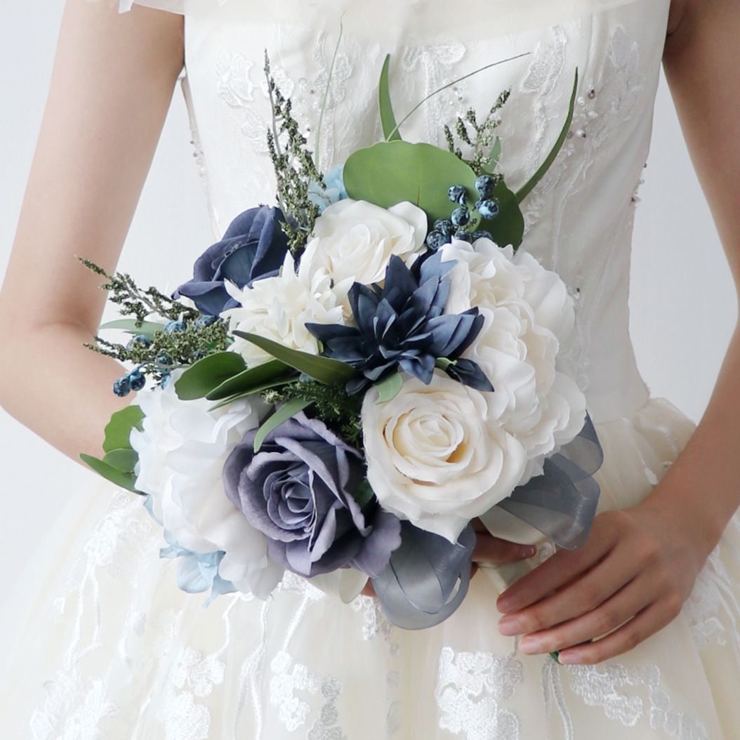 Wedding Bouquet Artificial Navy Blue Roses Flower Bride Bridal Bouquets view 4