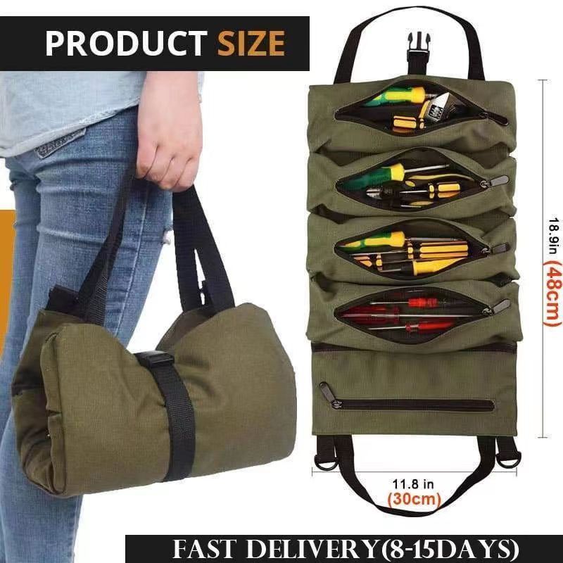 Tool Roll,Multi-Purpose Roll Up Tool Bag,Car First Aid Kit Wrap Roll Storage view 2