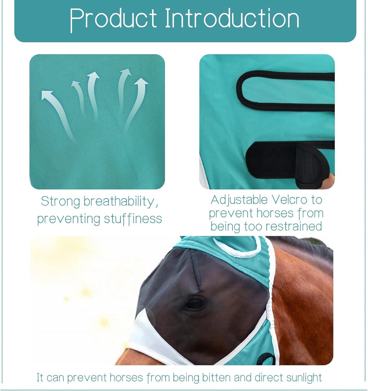 Horse Mask,Masks for Horses with Ears for Horse Royal Blue Full Size,Horse view 2