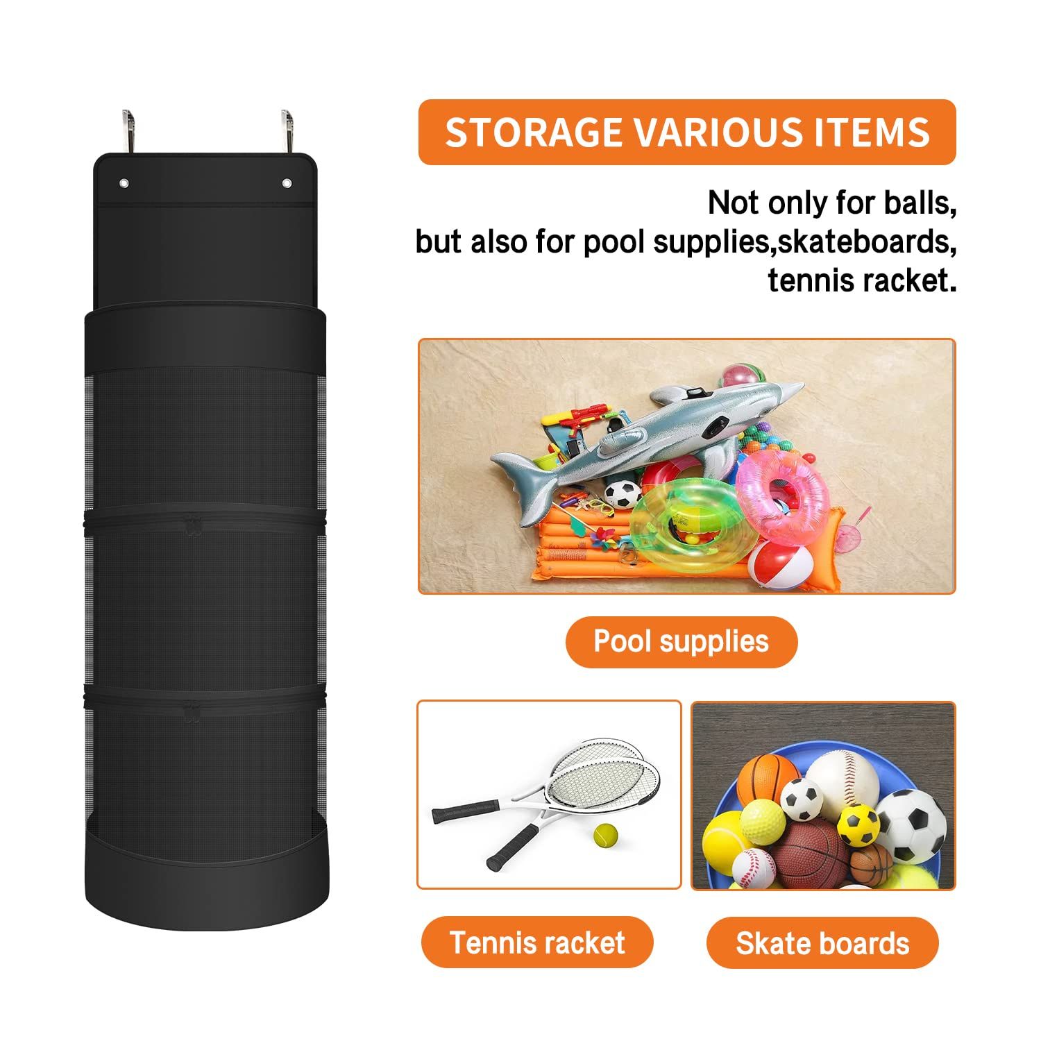 Hanging Organizer, Over The Door Hanging Sports Equipment and Ball Storage view 4
