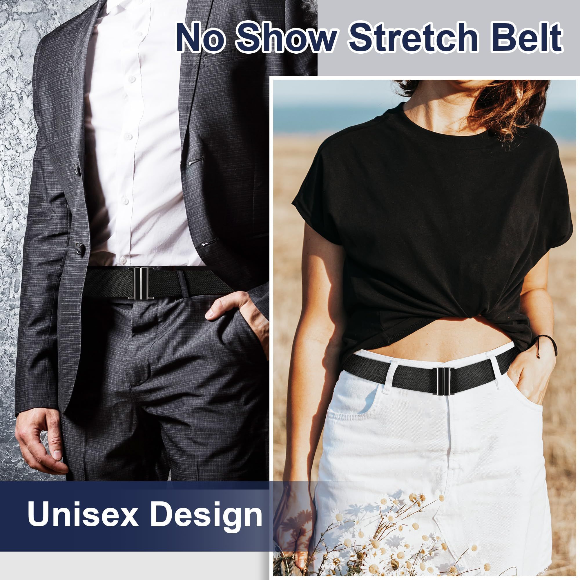 No Show Invisible Belt for Women/Men Elastic Web Strap Waist Stretch Belt with view 3