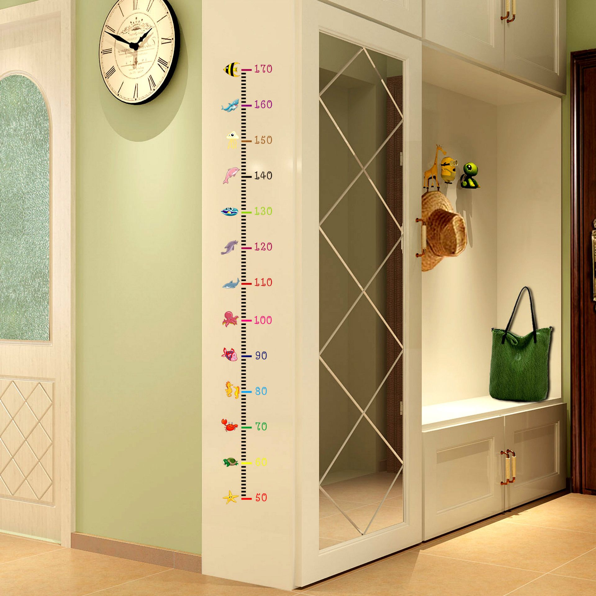 Cartoon Love Height Growth Chart for Kids Removable Measure Wall Ruler for