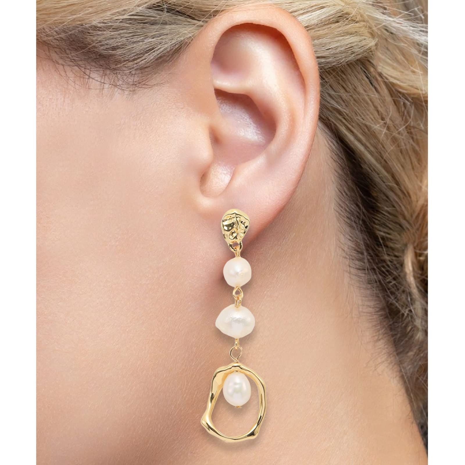 Plated Pearl Dangle Earrings Pearl Dangle Drop Earrings Pearl Jewelry for view 3