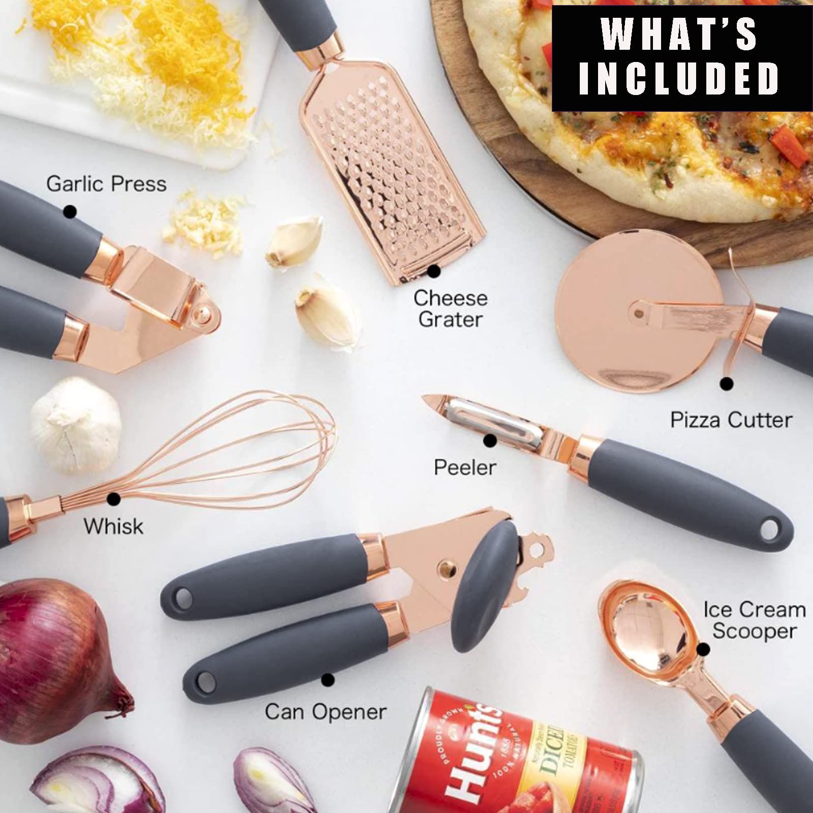 With 7 Pc Kitchen Gadget Set Copper Coated Stainless Steel Utensils with Soft