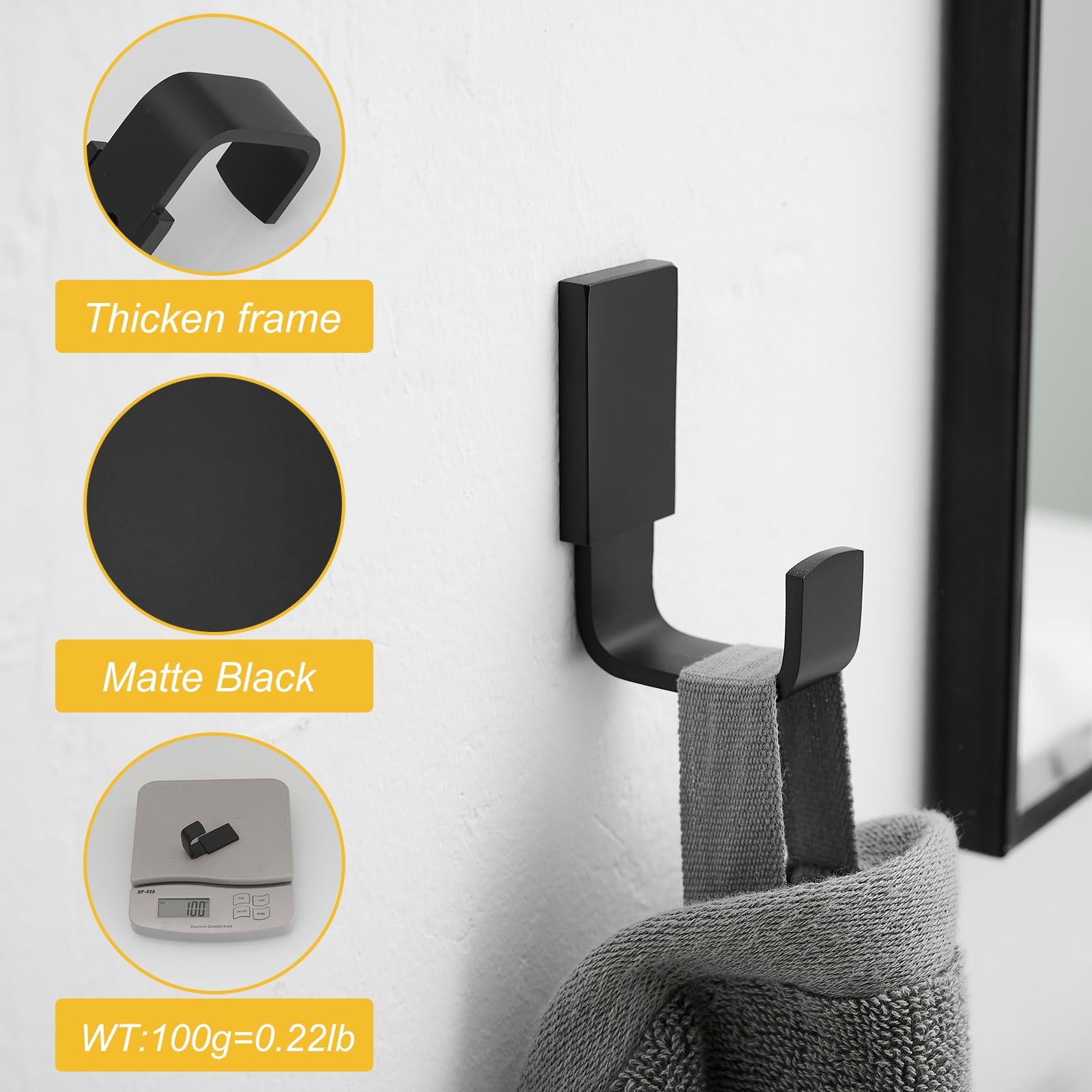 Clothes Hook Single Towel Hook for Bathroom Kitchen Garage Square Style Robe view 3