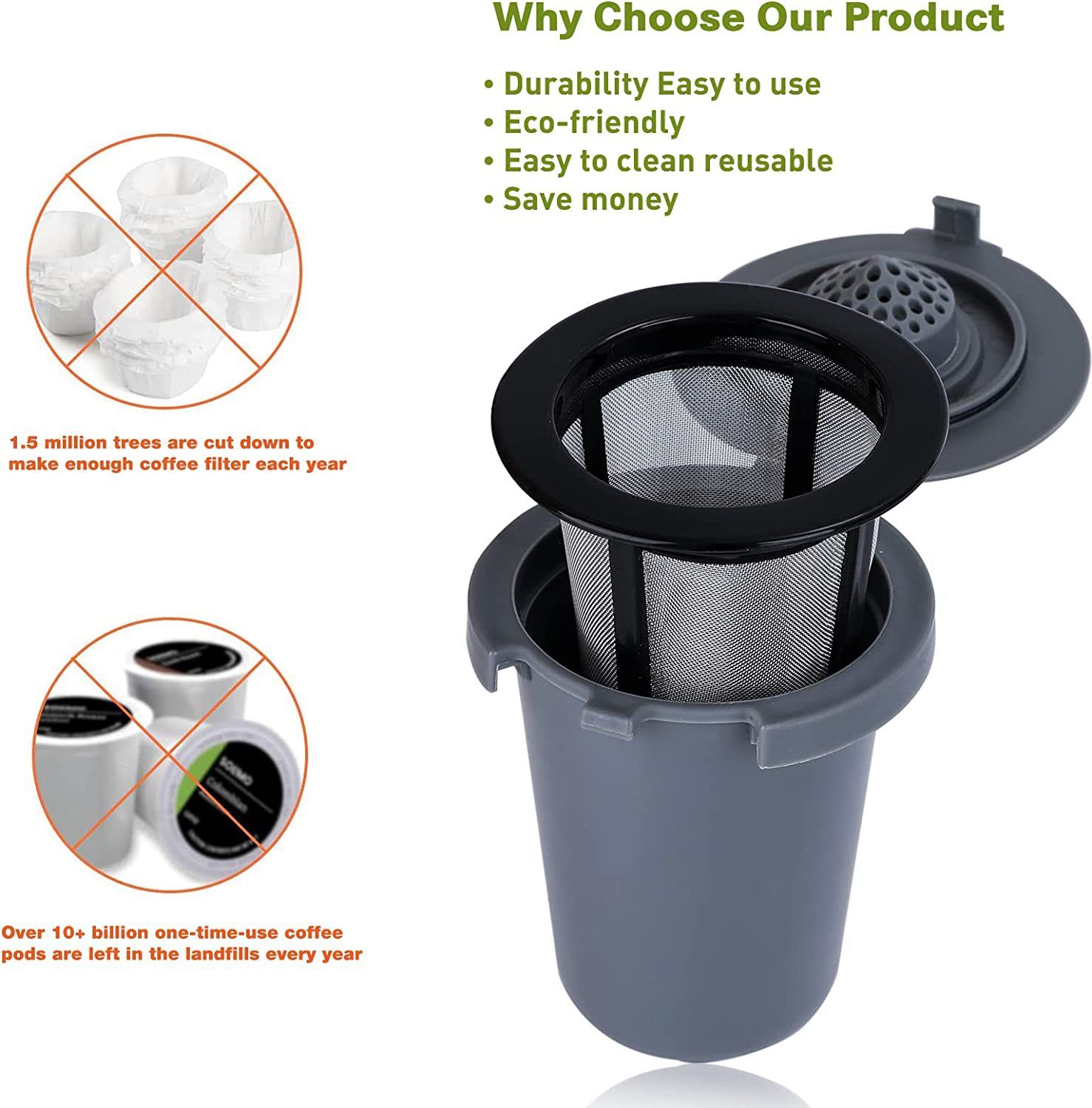 Reusable Filter Cup, Stainless Steel Mesh Filter, Special design water shower view 3