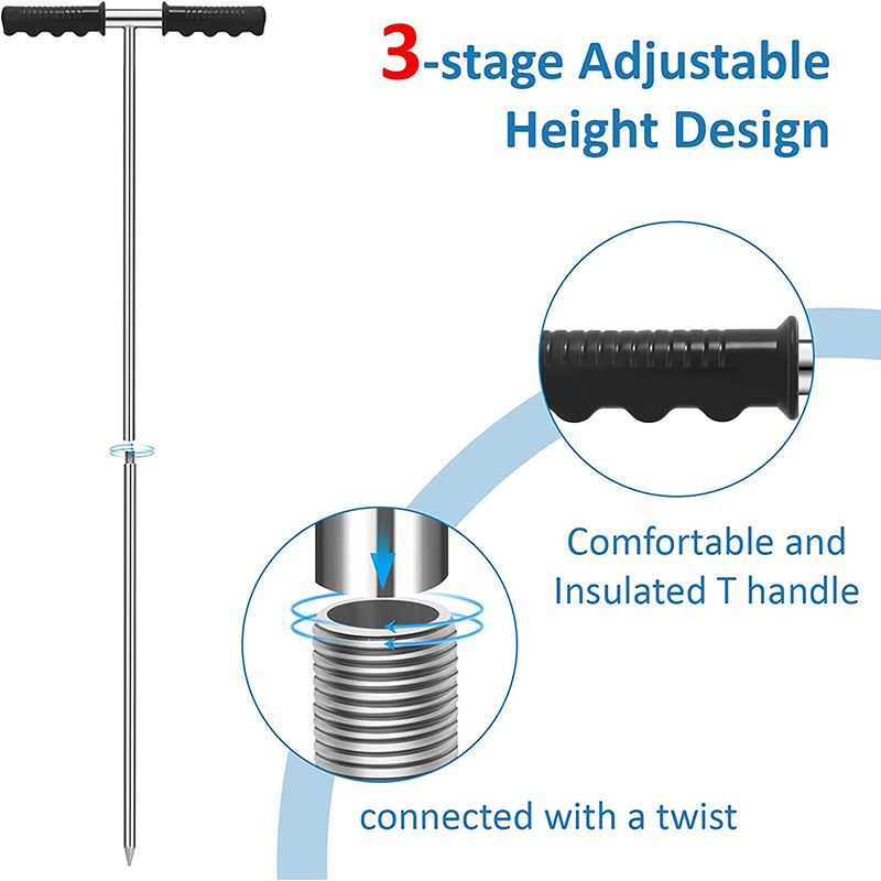Stainless Steel Soil Probe Rod Septic Tank Tool with T Handle Adjustable view 2