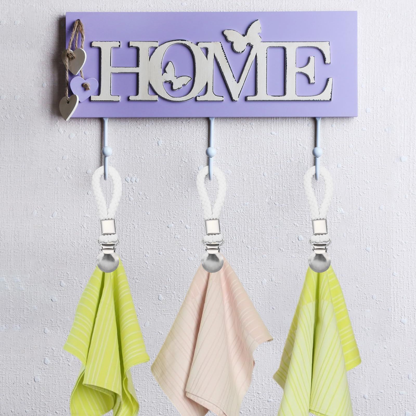 8Pcs Braided Cotton Loop Cloth Hanger Holder Iron Towel Clips with Cotton Cord view 3