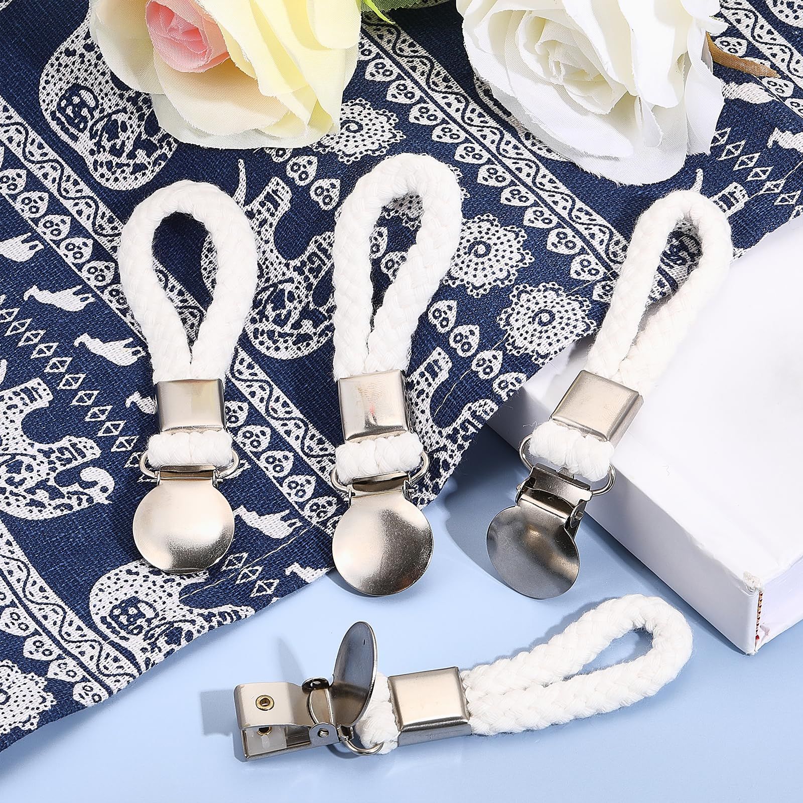 8Pcs Braided Cotton Loop Cloth Hanger Holder Iron Towel Clips with Cotton Cord view 4