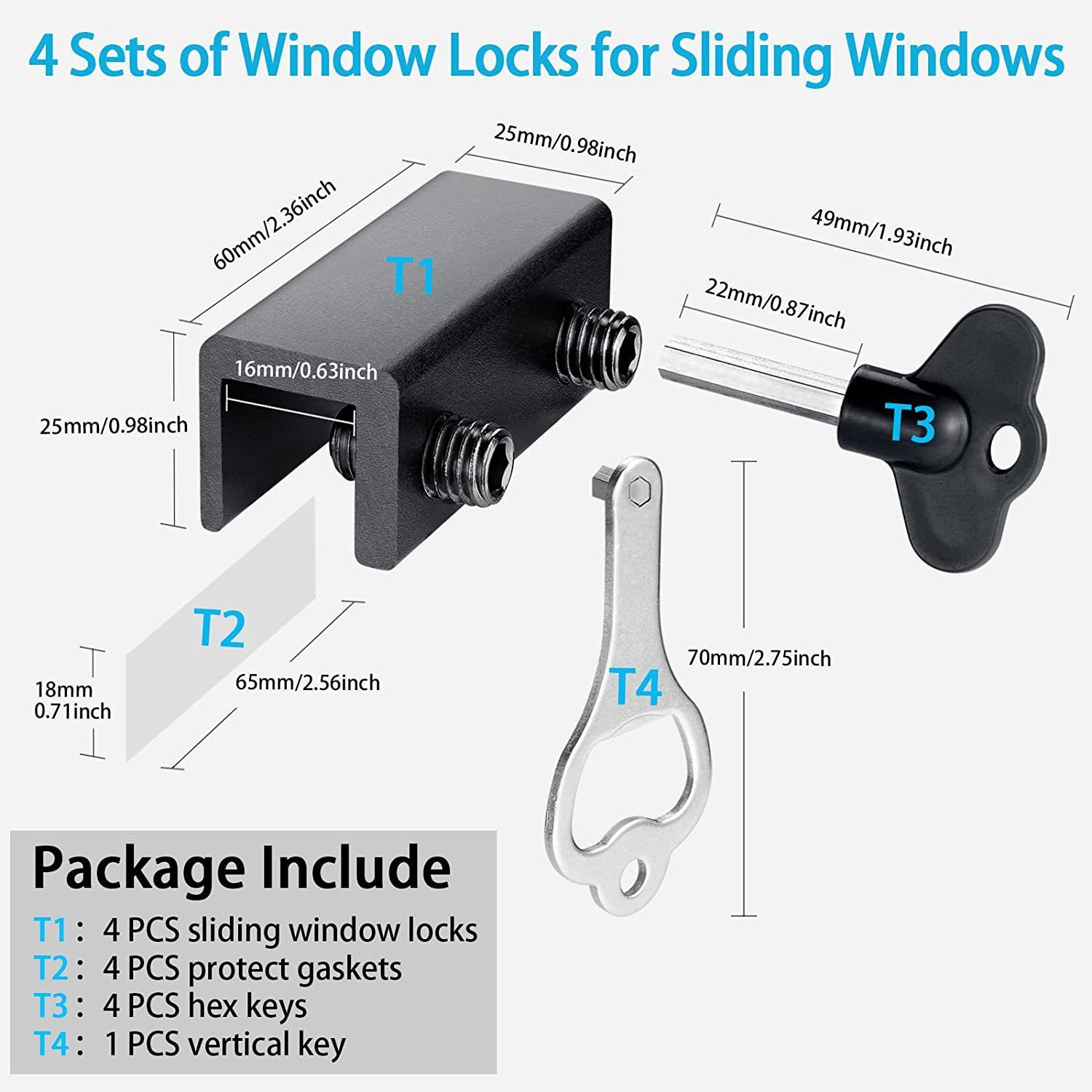 Window Locks, 4 Sets Sliding Window Locks Security Up and Down Window, Window view 4