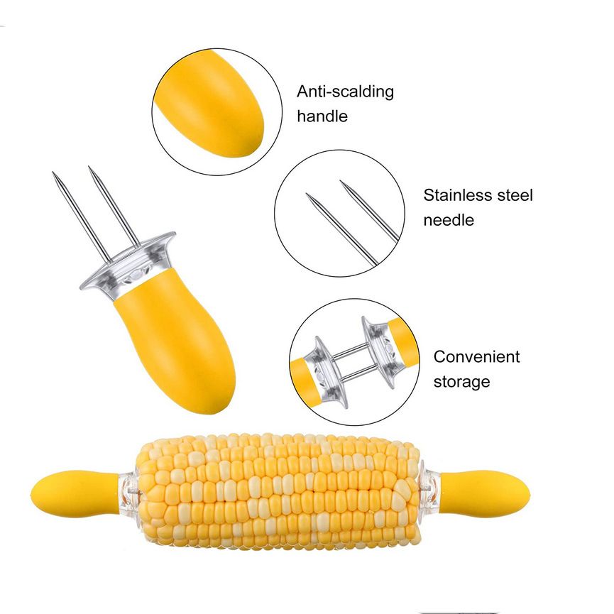 1 Pack Plastic Corn Trays Transparent Corn Dishes with 2 Pieces Stainless view 3
