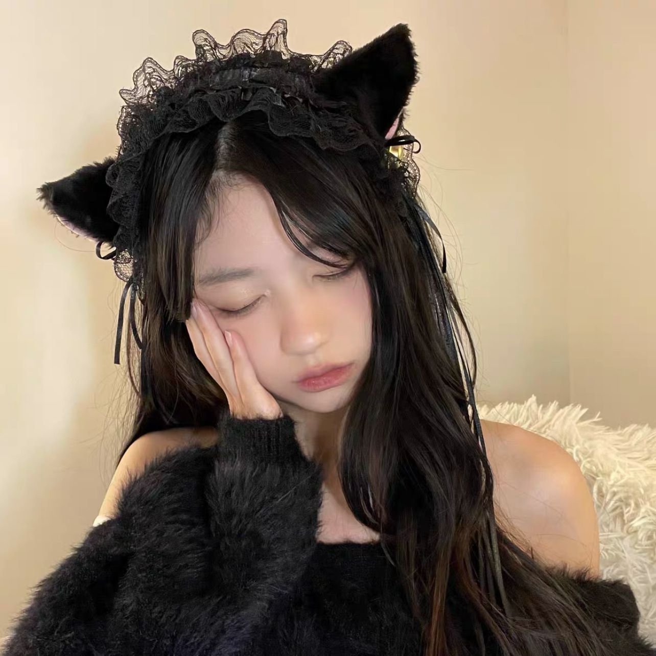 1 pcsCat Headband Light Up Lace Cat Headband Ear Cosplay Costume for Party view 2