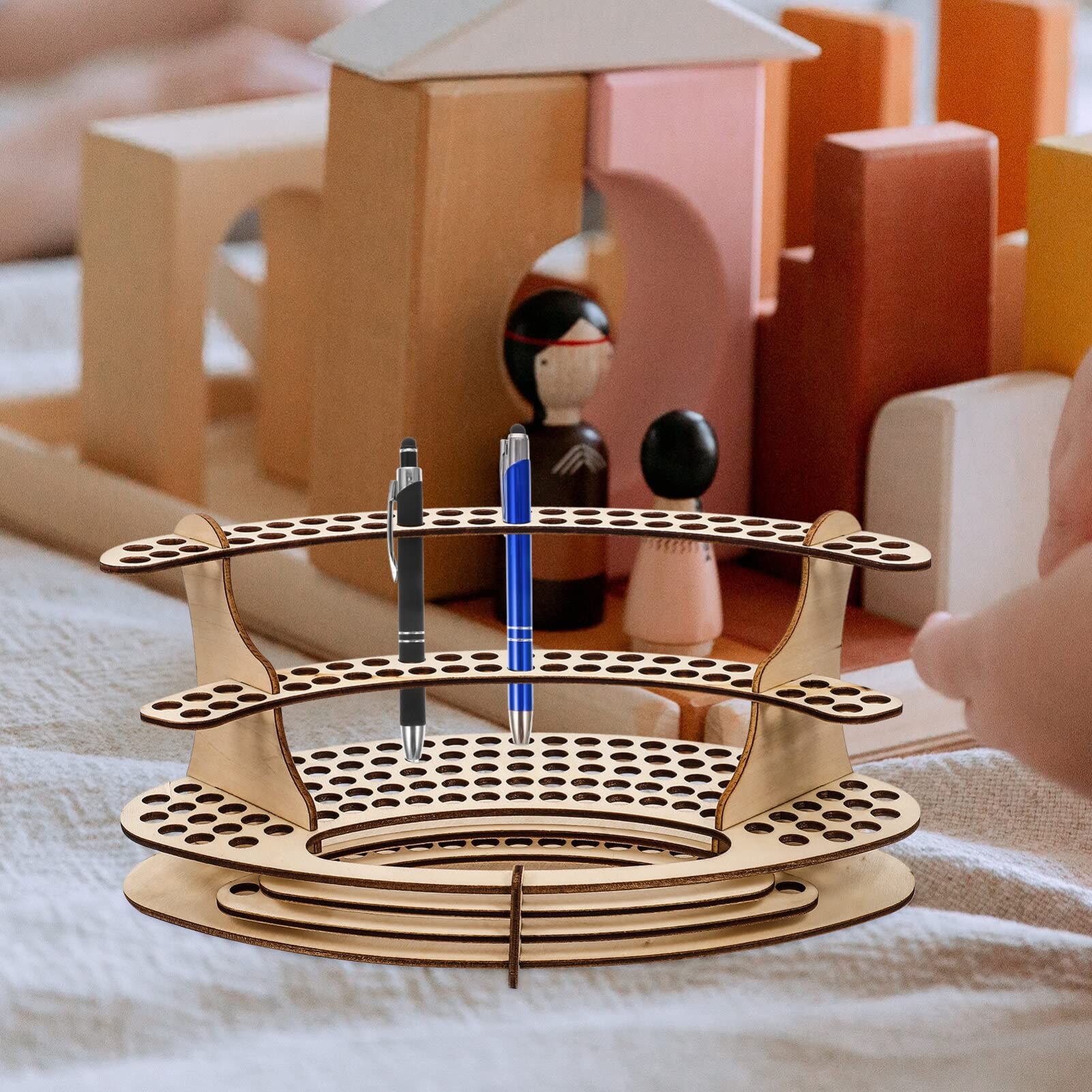 Wooden Pen Holder Display Stand DIY Vertical Slots Pencil Holder Makeup Brush view 2