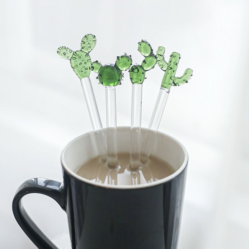 10 Pieces Cocktail Stirrers Glass Cactus Swizzle Sticks Transparent Glass Stir view 3