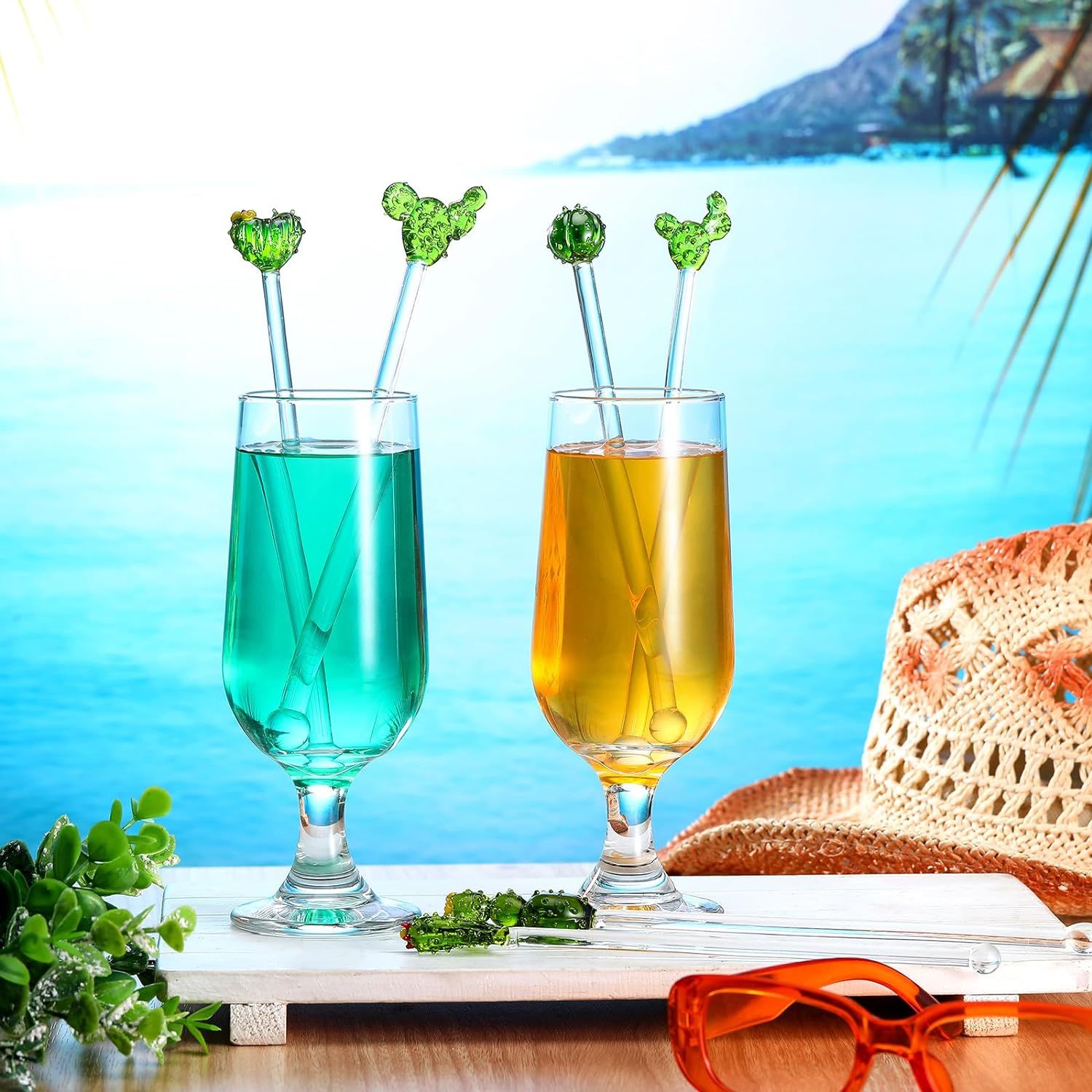10 Pieces Cocktail Stirrers Glass Cactus Swizzle Sticks Transparent Glass Stir view 4
