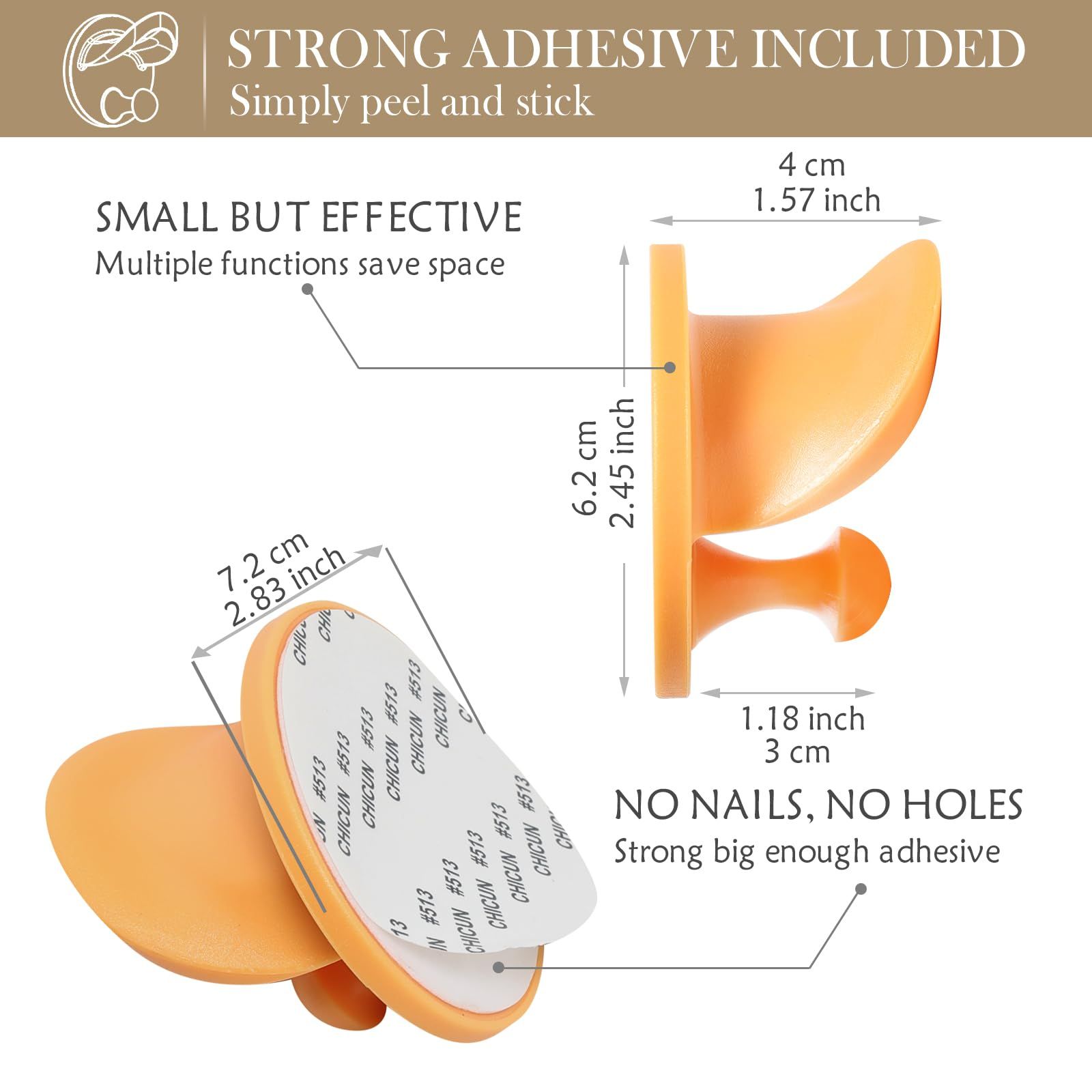 Adhesive Hat Hooks for Wall - [4 Pack] 2-in-1 Cowboy Hat Rack for Baseball Caps view 2