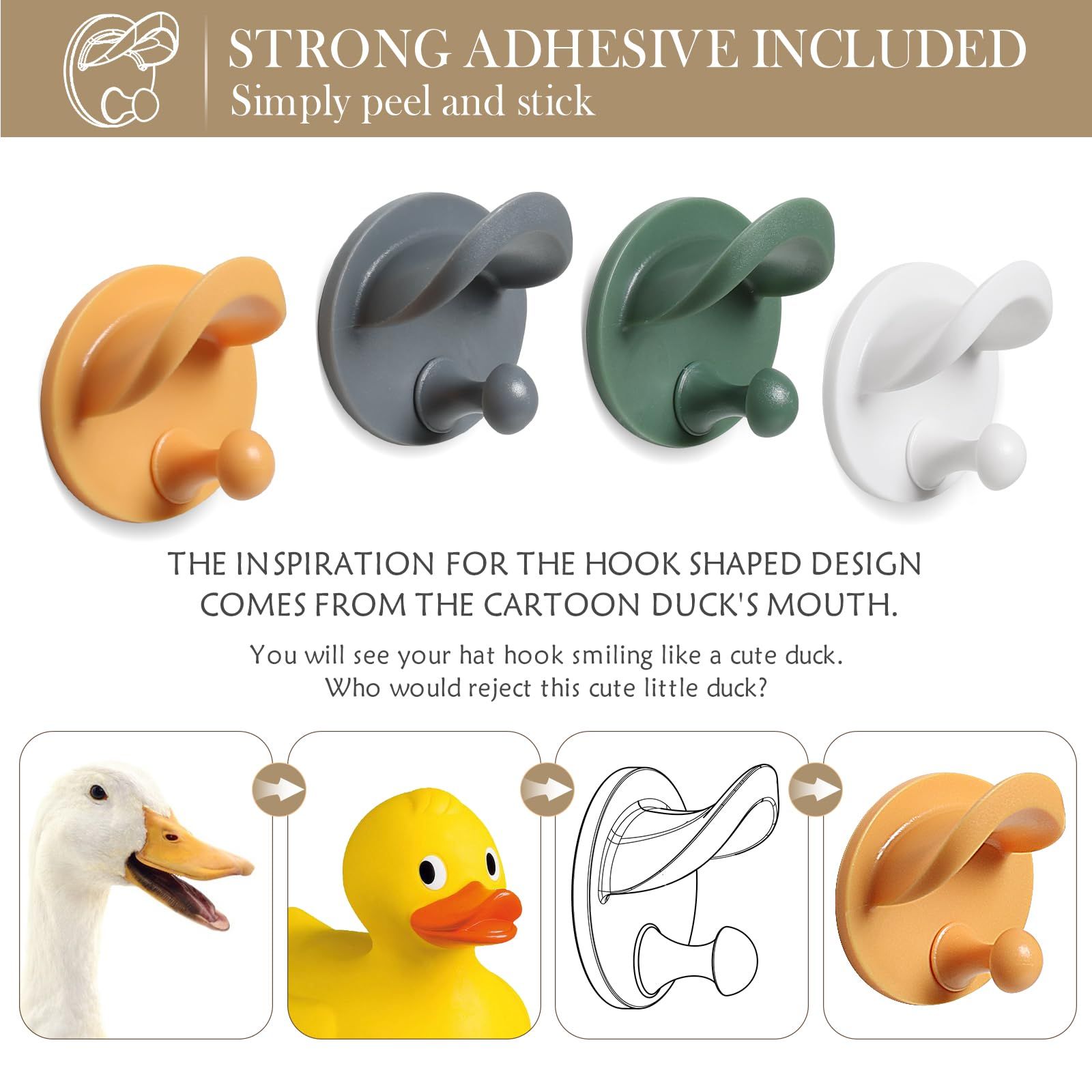 Adhesive Hat Hooks for Wall - [4 Pack] 2-in-1 Cowboy Hat Rack for Baseball Caps view 3