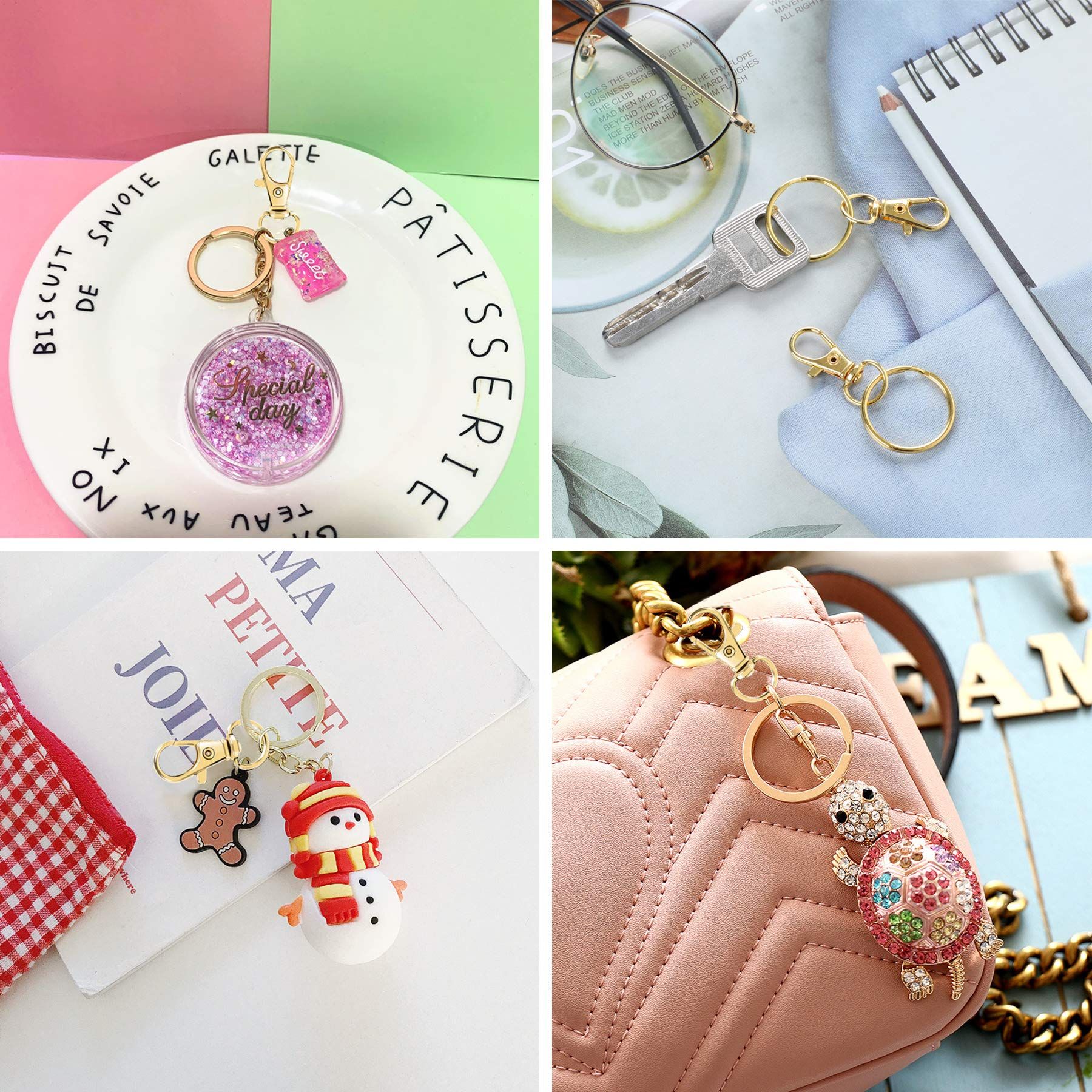 100PCS Gold Swivel Clasps Lanyard Snap Hooks with Key Rings view 3