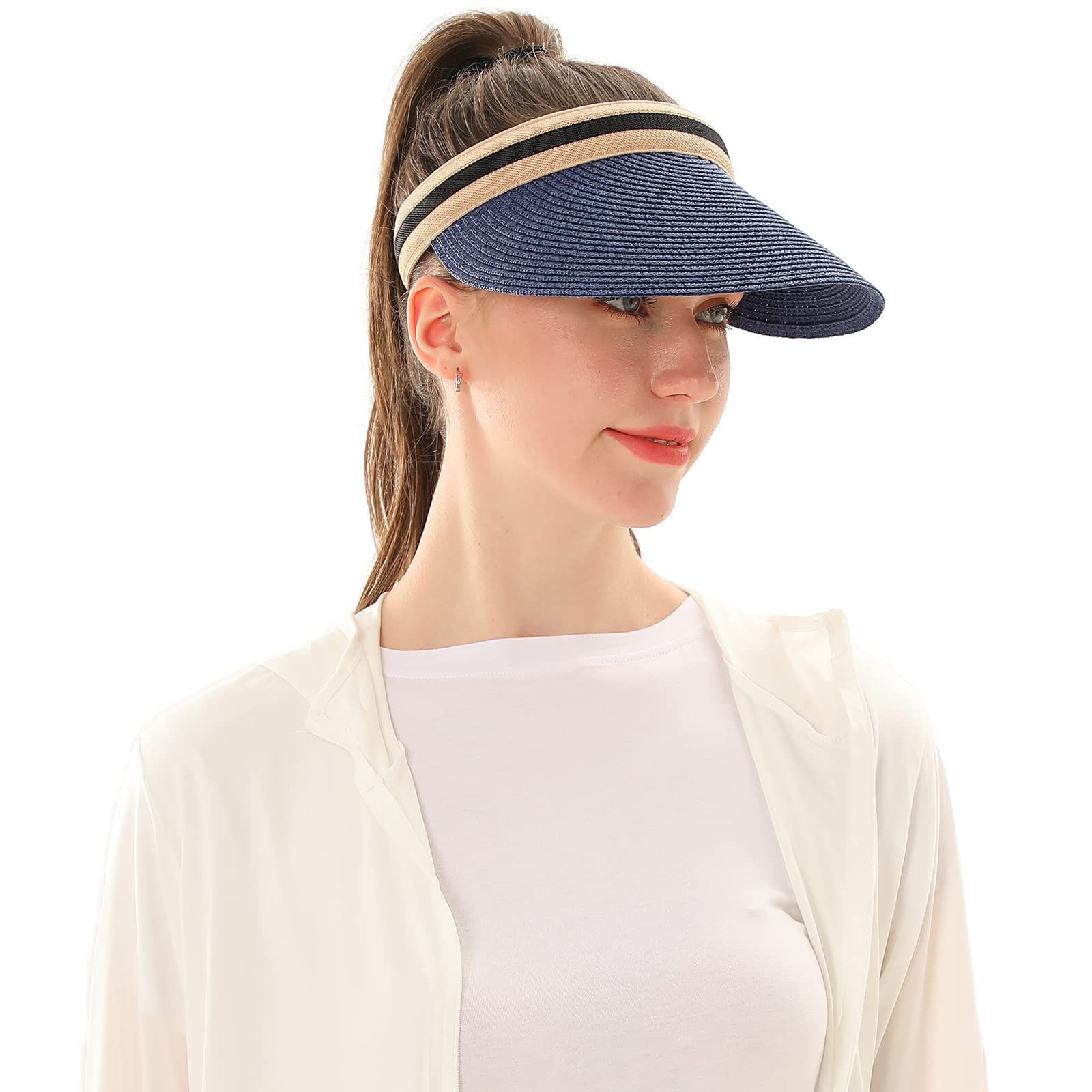 Women Summer Sun Hat Lady's Portable Beach Visor Bowknot Straw Hat opening is view 2