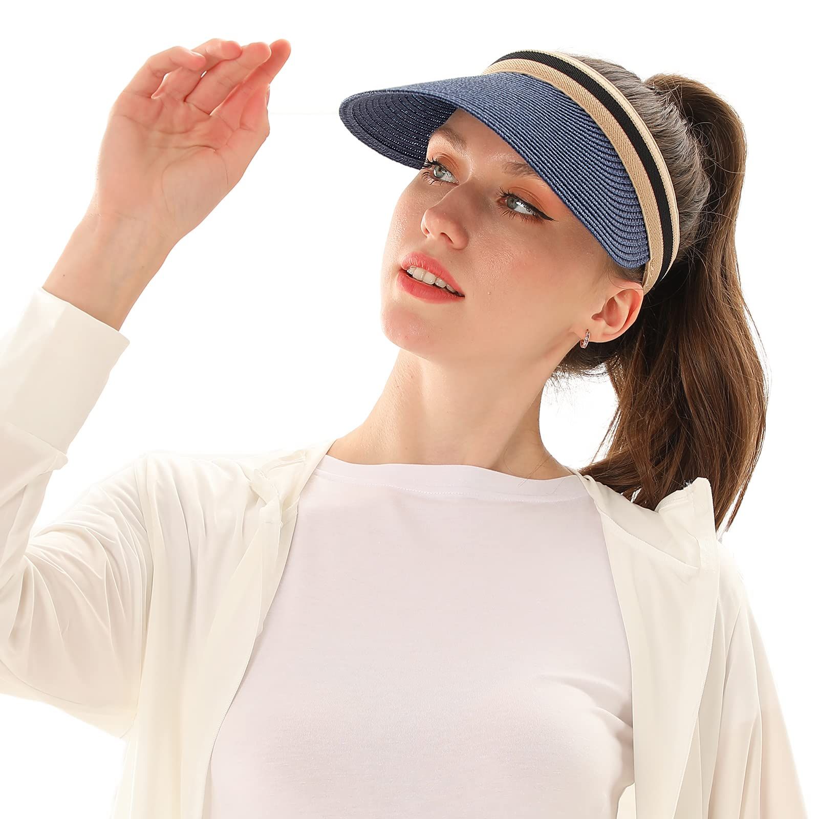 Women Summer Sun Hat Lady's Portable Beach Visor Bowknot Straw Hat opening is view 3