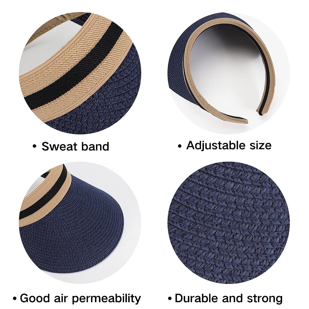 Women Summer Sun Hat Lady's Portable Beach Visor Bowknot Straw Hat opening is view 4