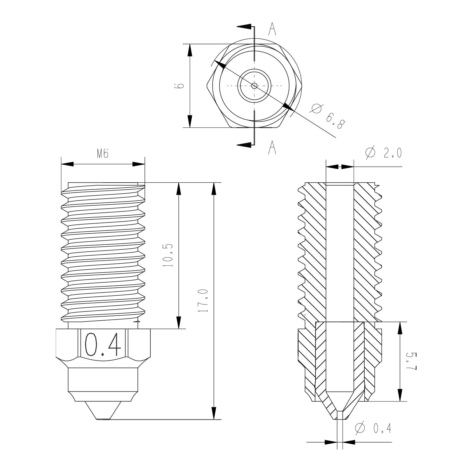 Upgrade Bimetal Nozzle 0.4mm High Flow High Temperature Plated Copper Hardened view 4