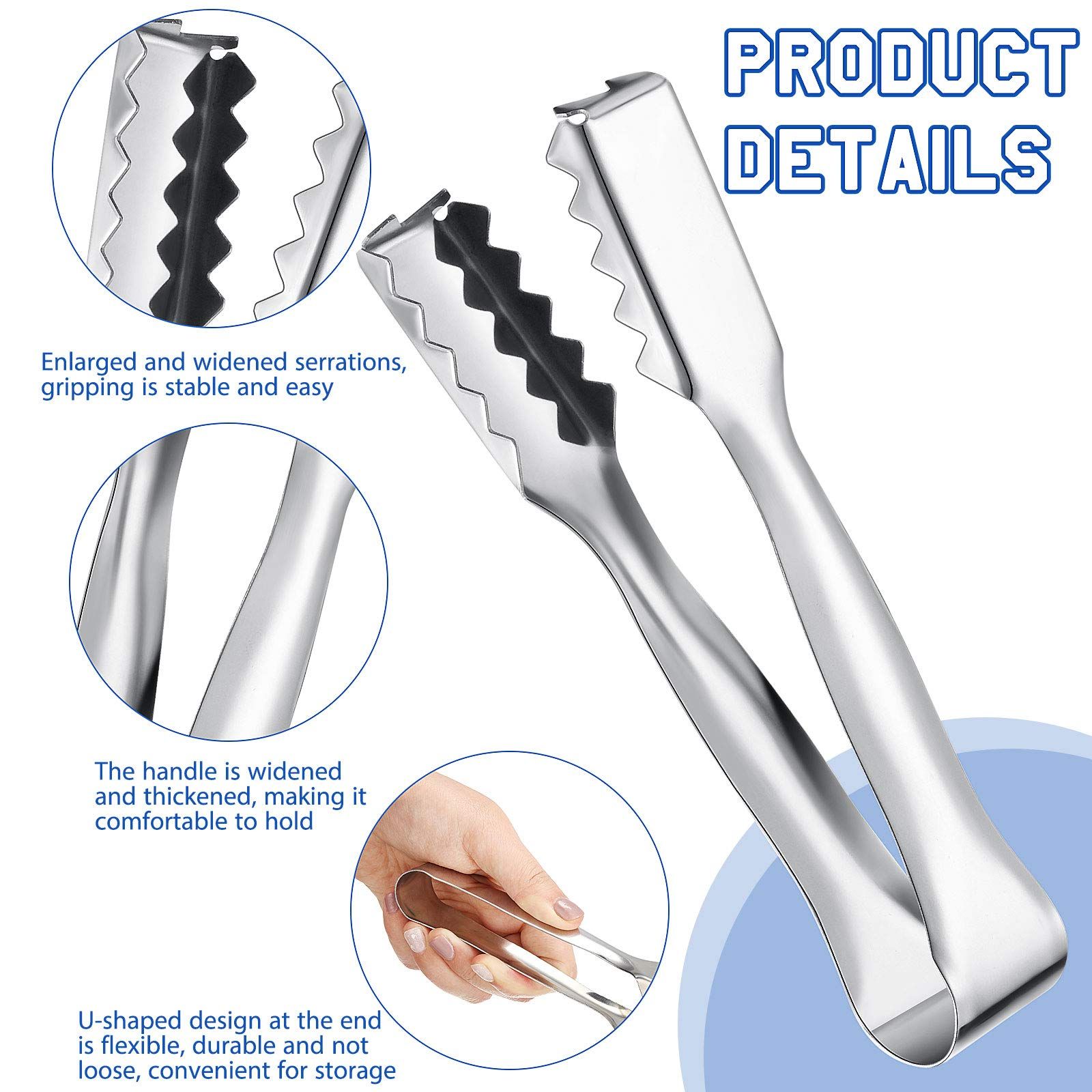 2 Pieces 6.2 inch Stainless Steel Ice Tongs for Ice Bucket Ice Cube Serving