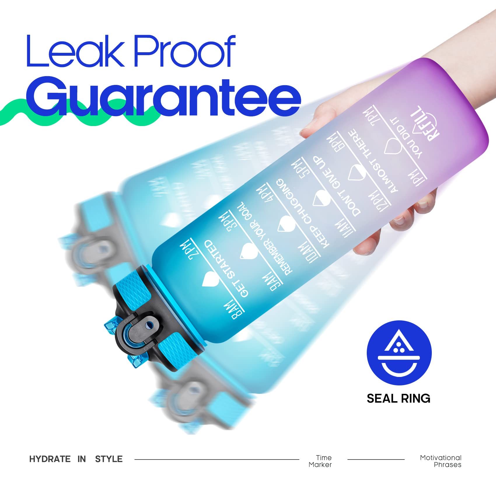 32oz Large Leakproof BPA Free Drinking Water Bottle with Time Marker & Straw
