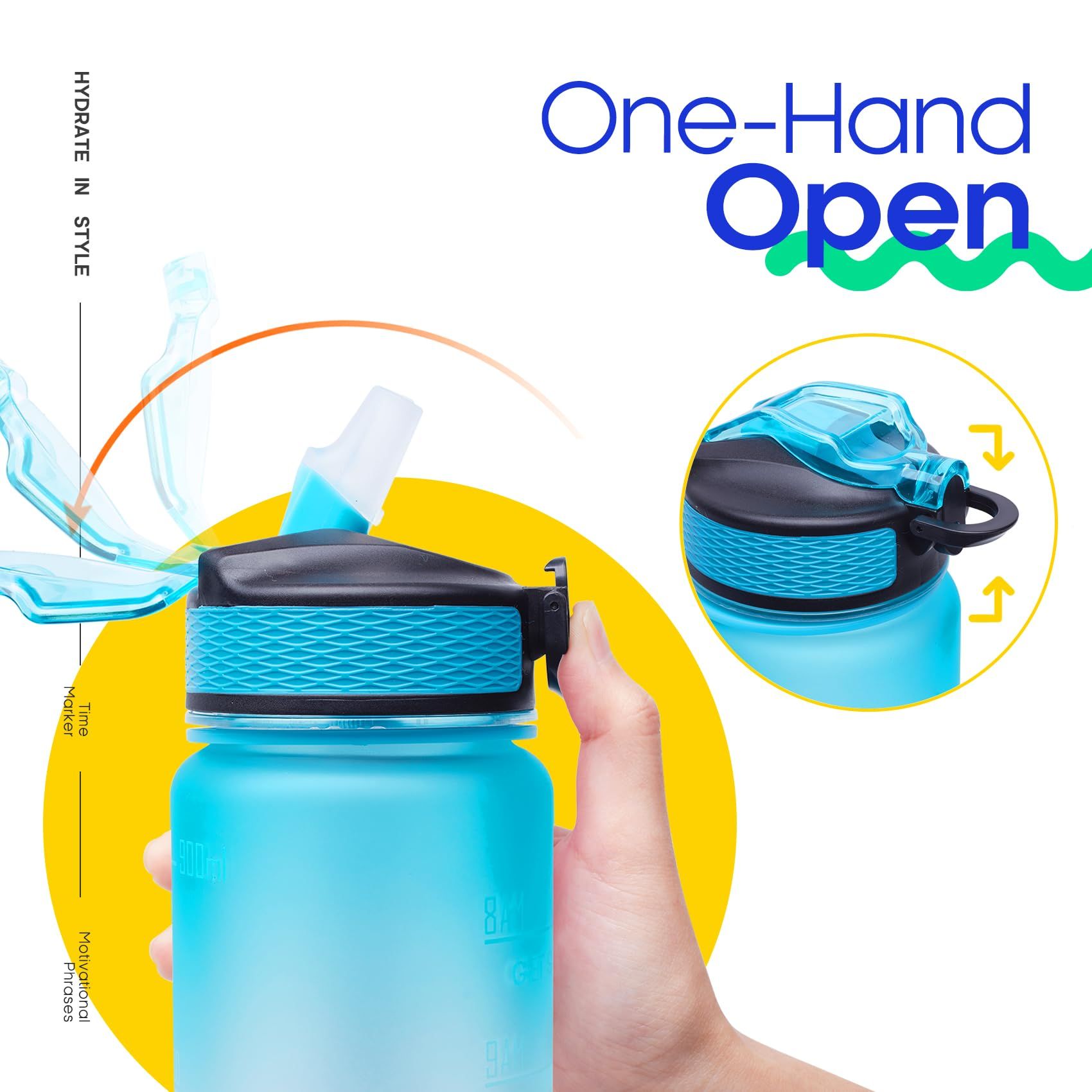 32oz Large Leakproof BPA Free Drinking Water Bottle with Time Marker & Straw view 4