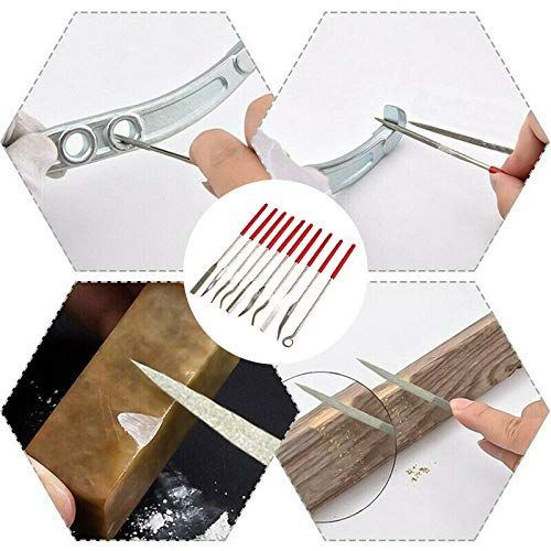 10 Pcs Assorted Mini Diamond File Set Flat Needle Square Round Shape Files for view 4