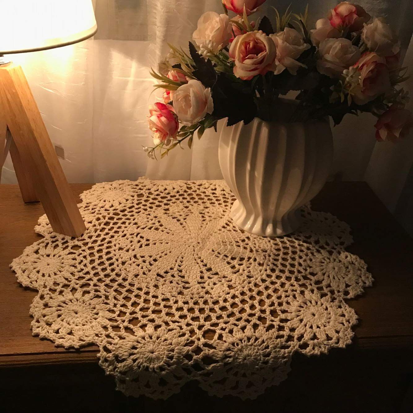 Beige 13 Inch Round Handmade Cotton Lace Tablecloths Placemats view 4