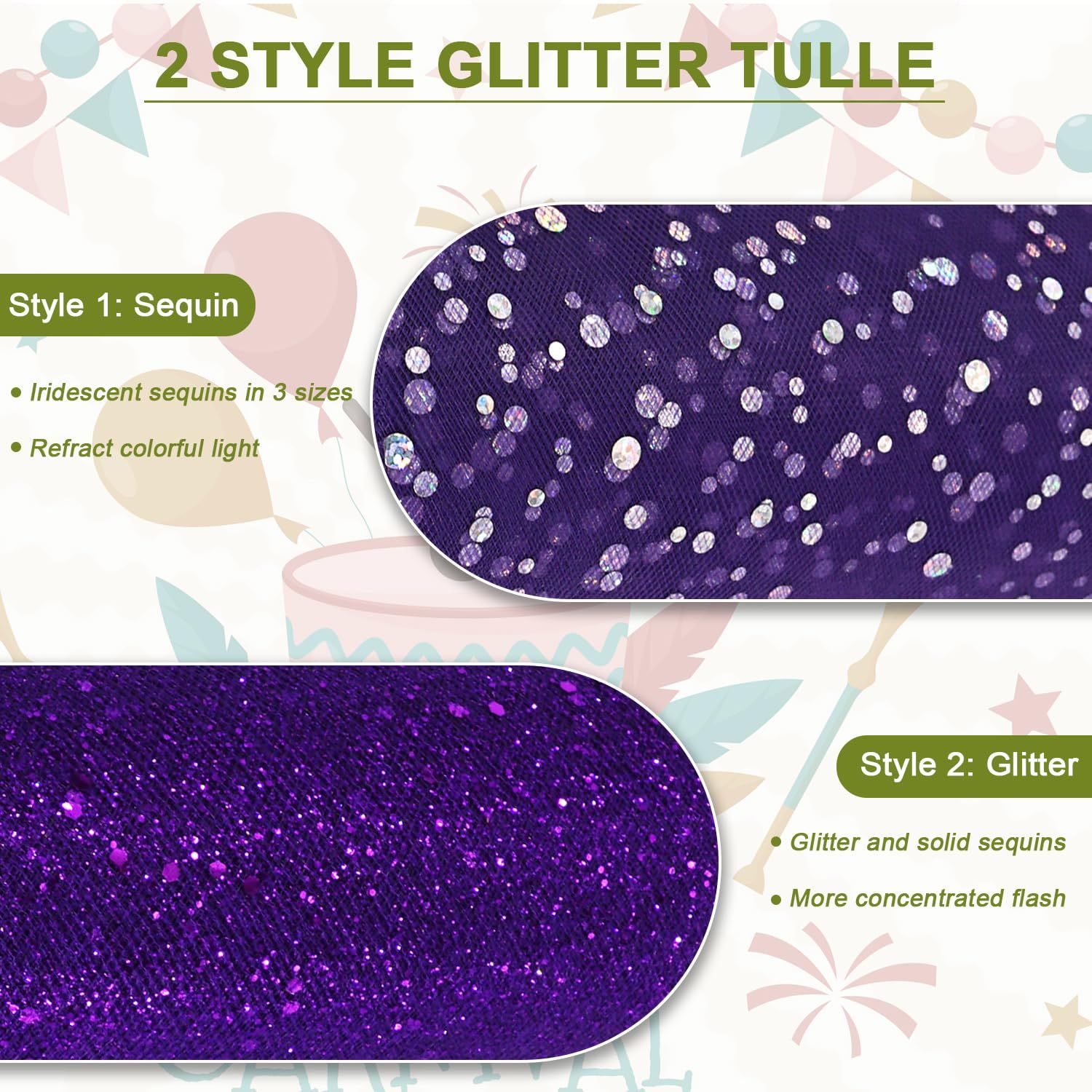 Glitter Tulle Fabric Rolls 6 Inch 50 Yards (150ft) Sparkling Ribbon Sequin