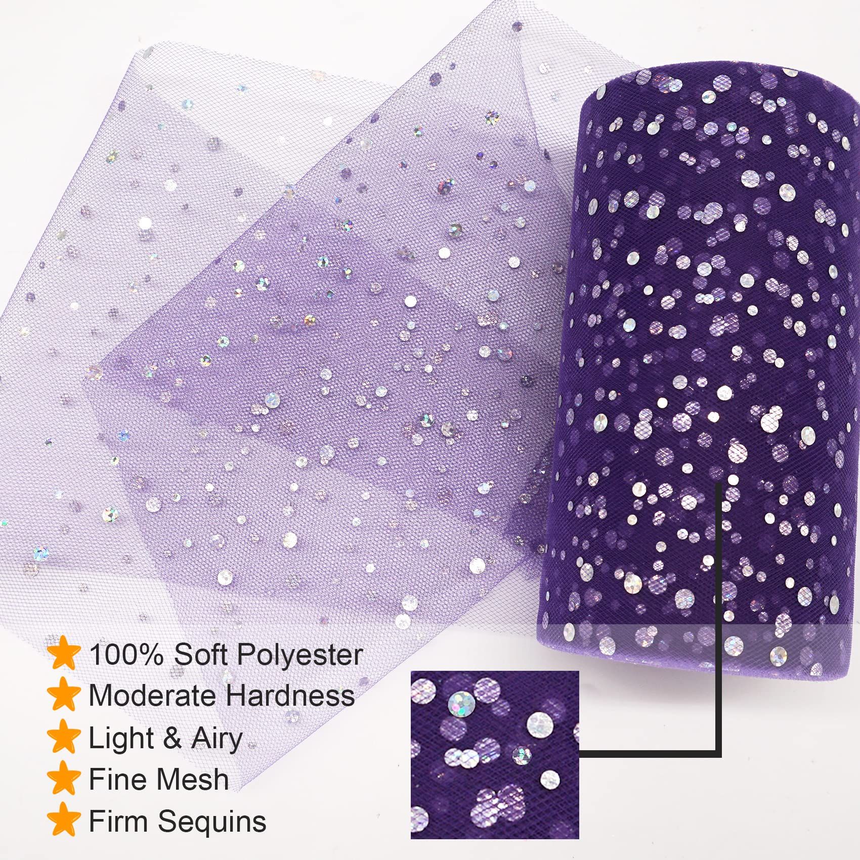 Glitter Tulle Fabric Rolls 6 Inch 50 Yards (150ft) Sparkling Ribbon Sequin view 3