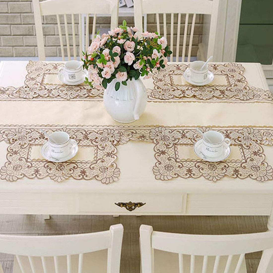 17 Inch X 11 Inch Embroidered Flower Brown Place mats view 2
