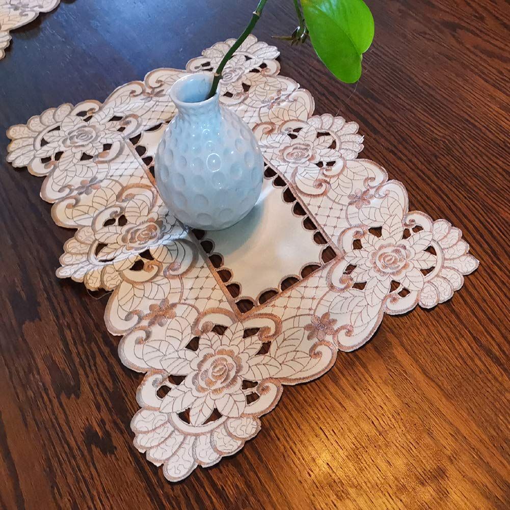 17 Inch X 11 Inch Embroidered Flower Brown Place mats view 4
