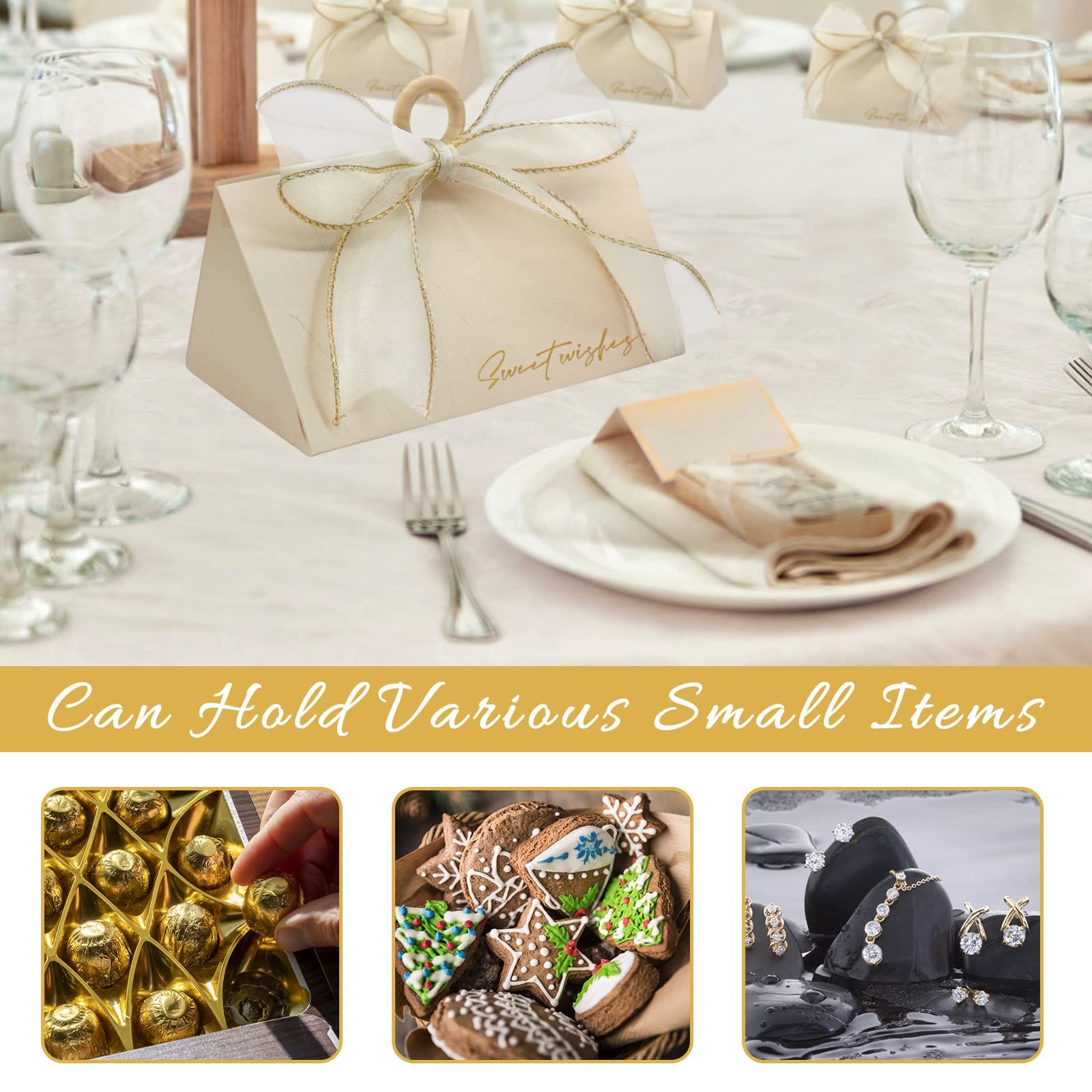 Wedding Candy Boxes, Beige Wedding Favor Boxes Chocolate Treat Gift Boxes,with view 3