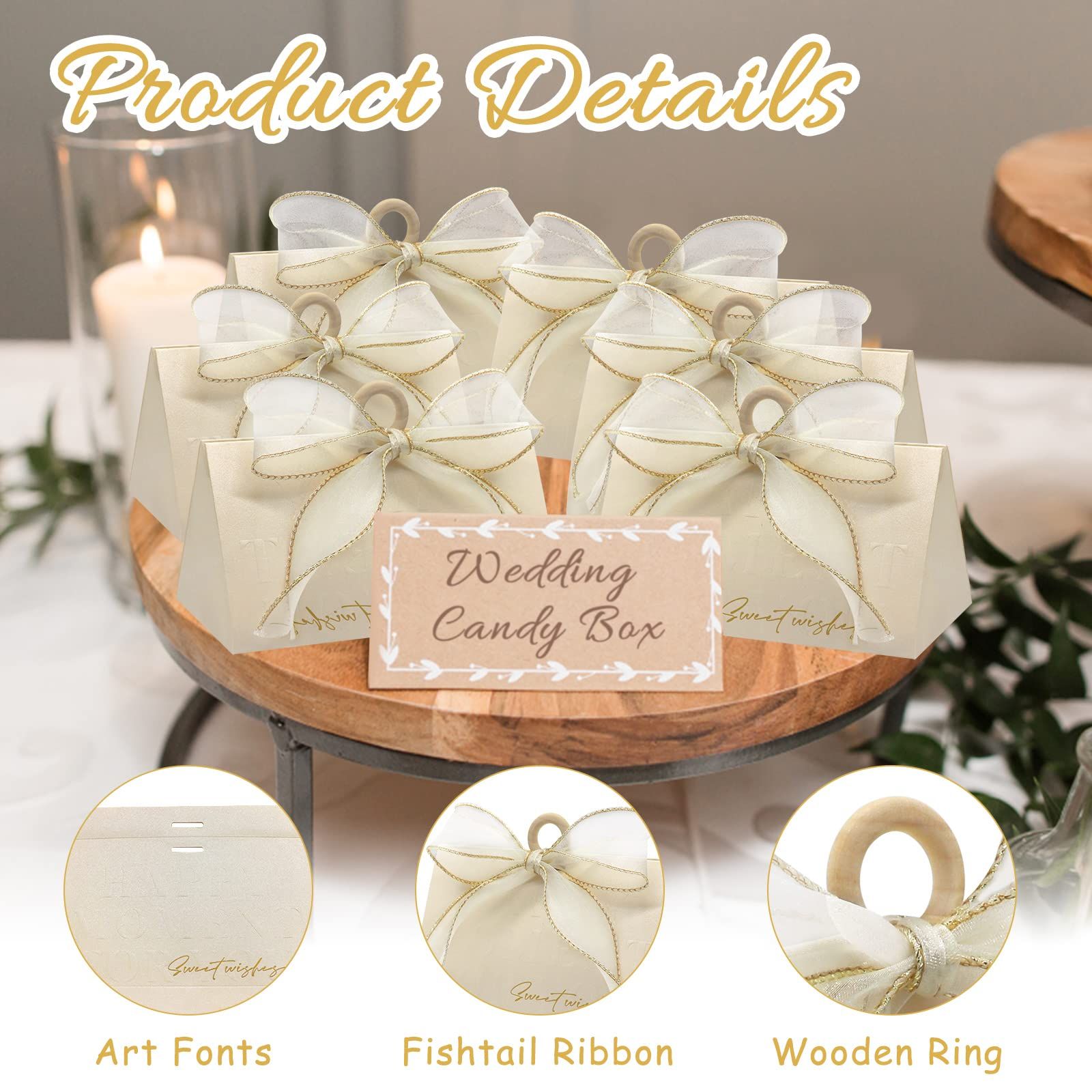 Wedding Candy Boxes, Beige Wedding Favor Boxes Chocolate Treat Gift Boxes,with view 4