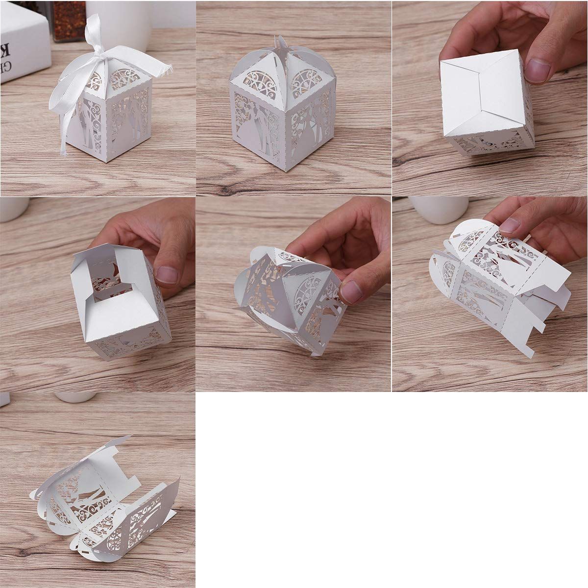 100pcs Wedding Candy Boxes Couple Design Luxury Party Wedding Favor Ribbon view 3