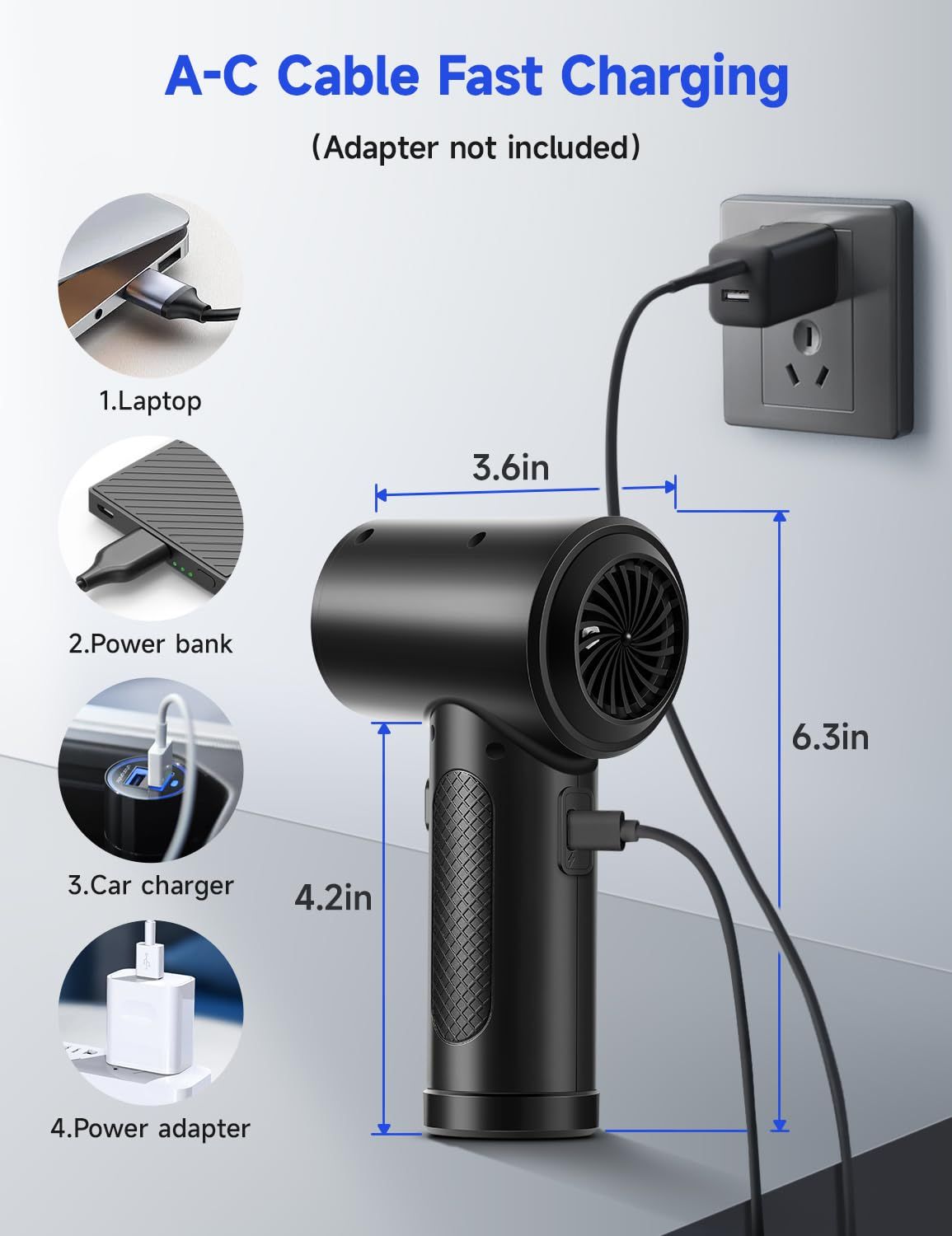 Compressed Air Duster,3-Gear to Electric Air Duster Portable Air Blower with view 4
