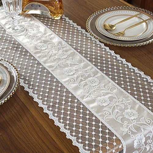 Lace Table Runner Embroidered Gauze view 4