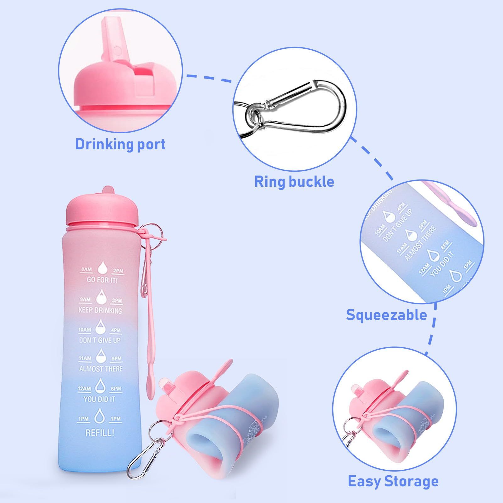 Collapsible Water Bottle with Time Marker view 2