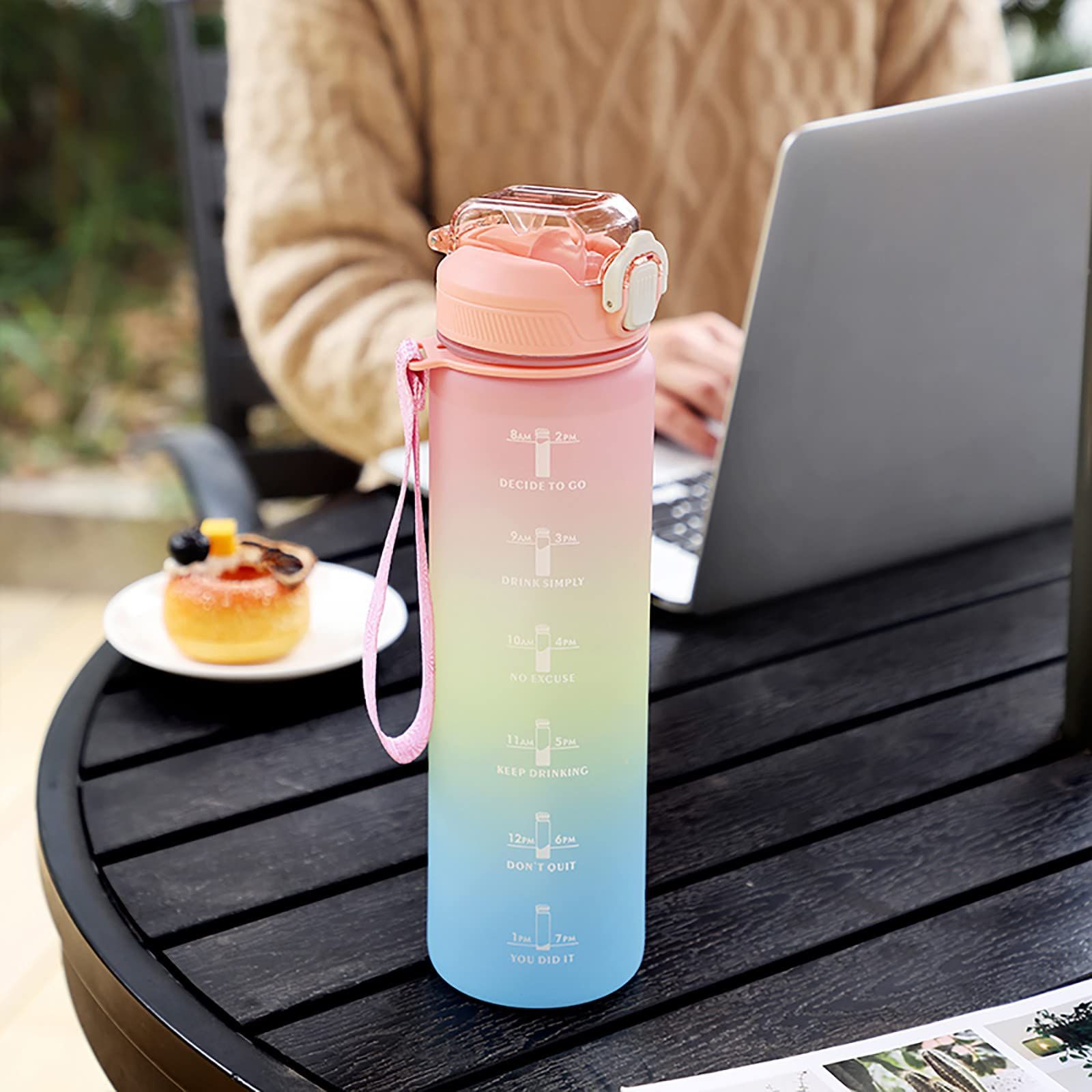 1L Water Bottles Big Water Bottle with Straw Travel Water Bottle with Time