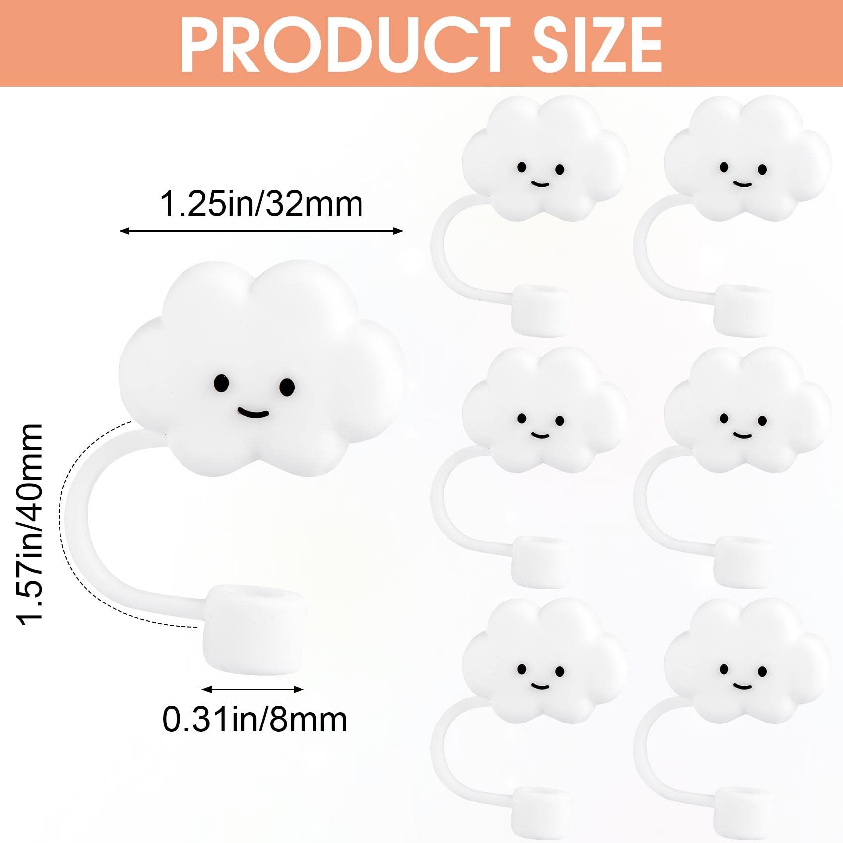6Pcs Silicone Straw Cover Cap Reusable Cloud Cartoon Pattern Drinking Straw view 2