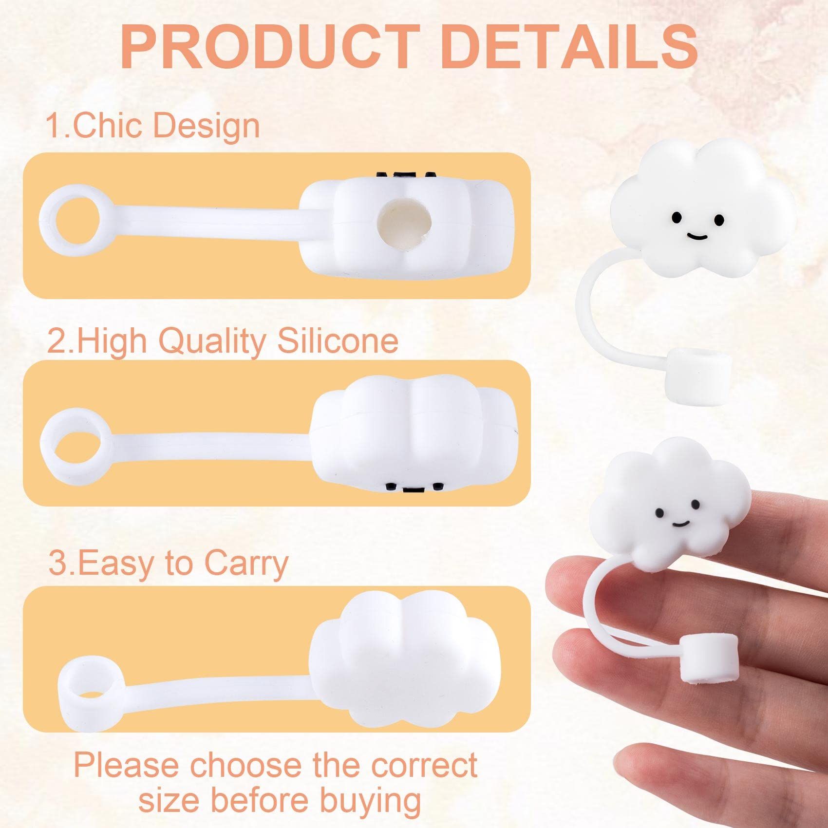 6Pcs Silicone Straw Cover Cap Reusable Cloud Cartoon Pattern Drinking Straw view 4