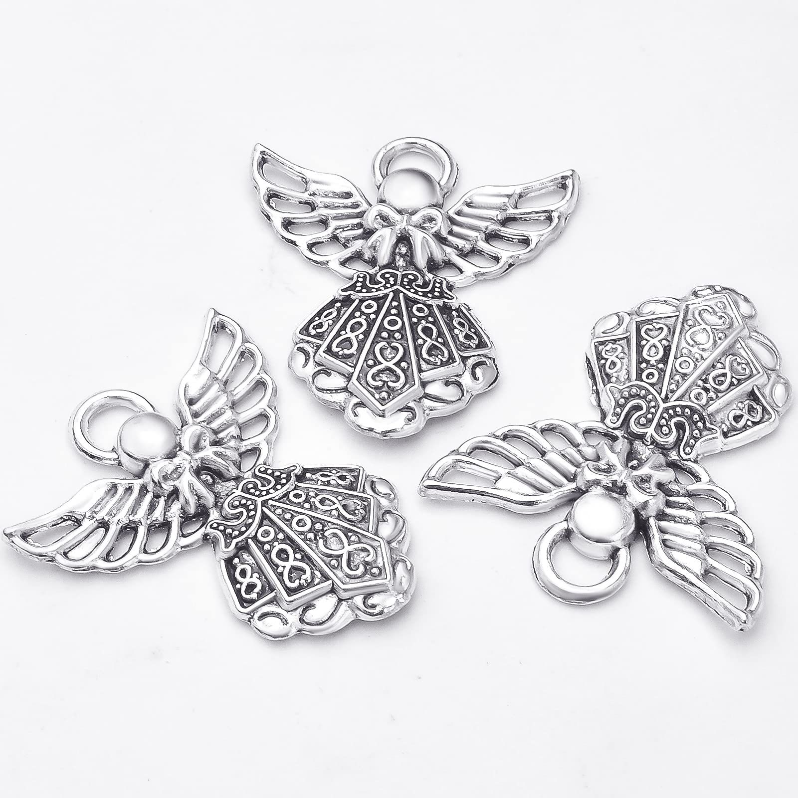 40pcs Antique Silver Angel Fairy Charms Pendants Tibetan Alloy Wings Angel