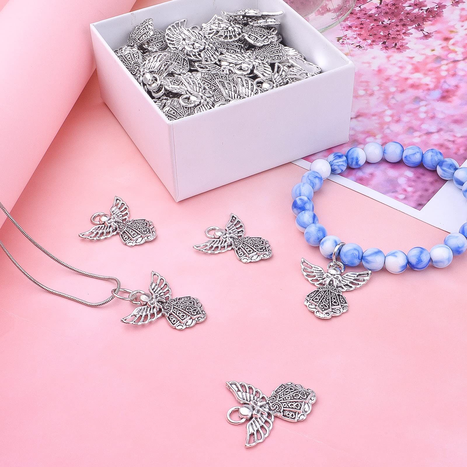 40pcs Antique Silver Angel Fairy Charms Pendants Tibetan Alloy Wings Angel view 2