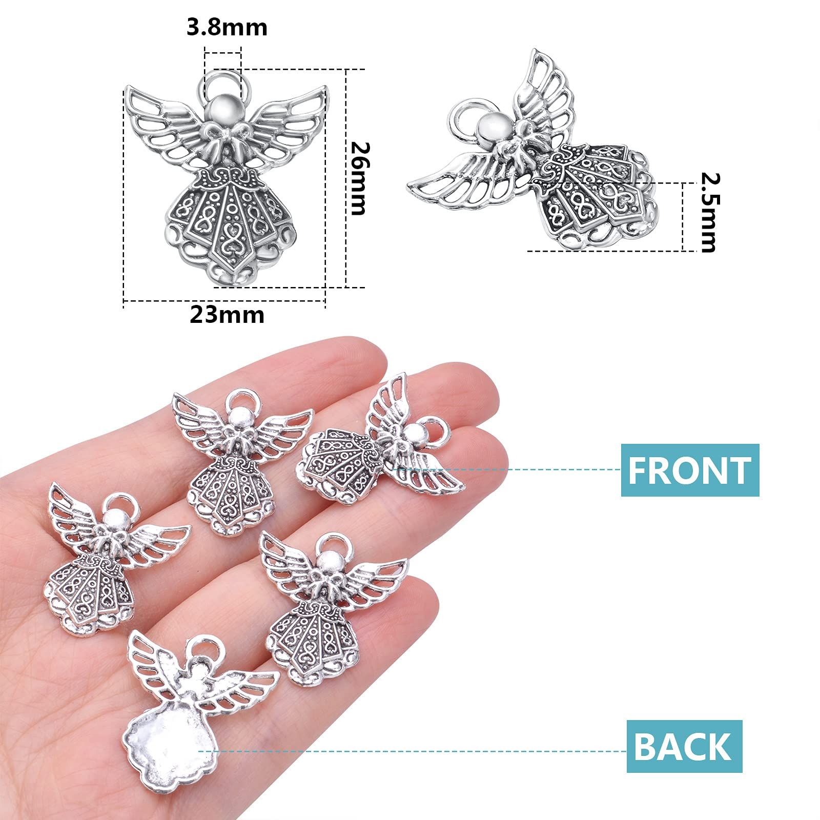 40pcs Antique Silver Angel Fairy Charms Pendants Tibetan Alloy Wings Angel view 4