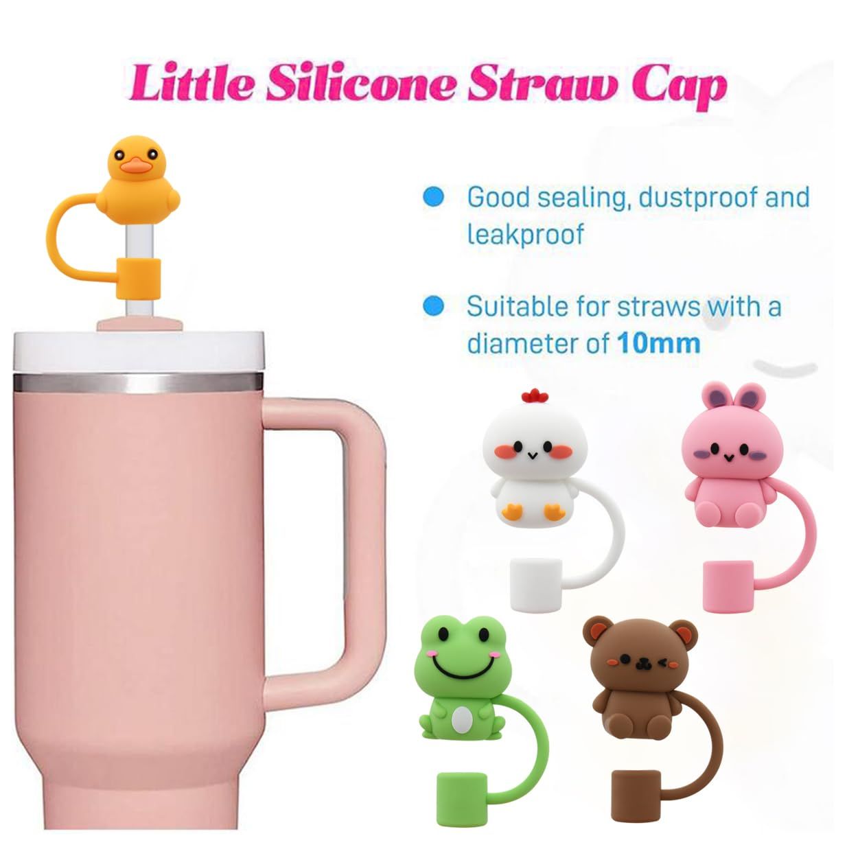 Straw Cover Cap,Silicone Straw Topper Compatible with Tumbler with Handle,10mm view 4