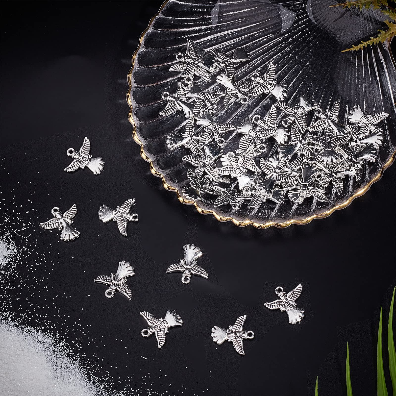 40Pcs Angel Charms Guardian Angel Charm Bulk Tibetan Style Alloy Wings Double view 4